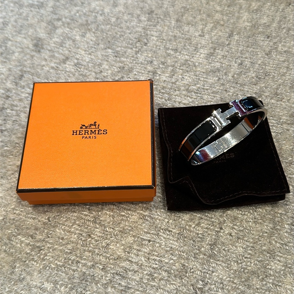 Hermes Classic Clic H Bracelet in Black with Silver Hardware